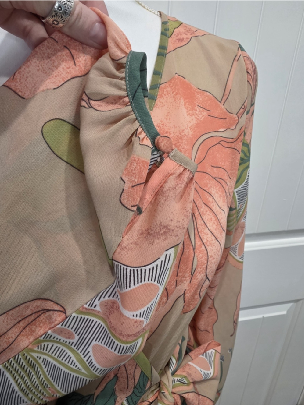 Meghan Los Angeles Sz M Floral Faux Wrap Maxi Dress Boho Resort Wedding Elegant - Picture 8 of 12
